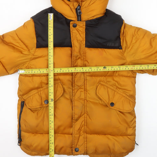 Zara Boys Yellow & Black Hooded Puffer Jacket 7 Years