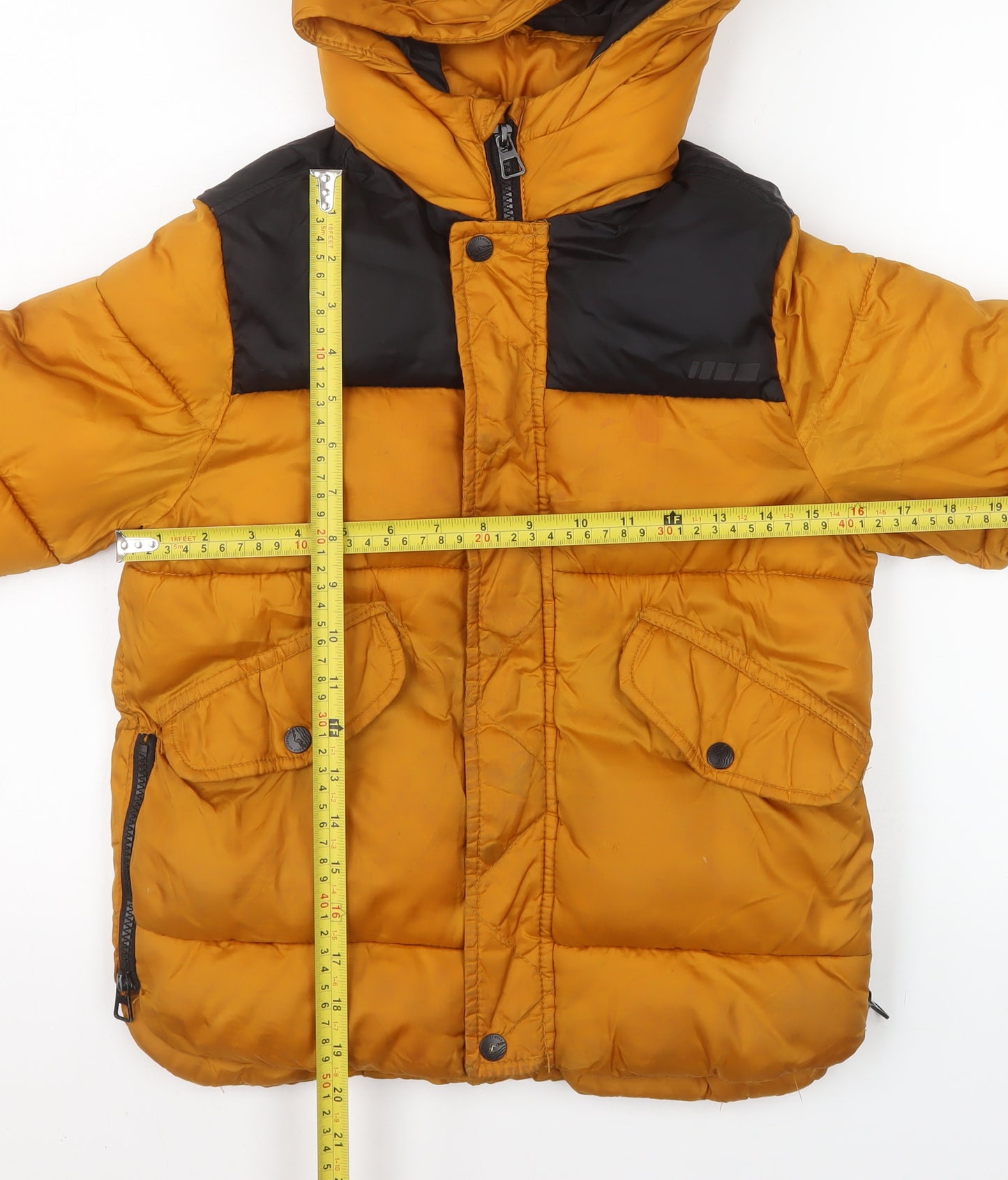 Zara Boys Yellow & Black Hooded Puffer Jacket 7 Years