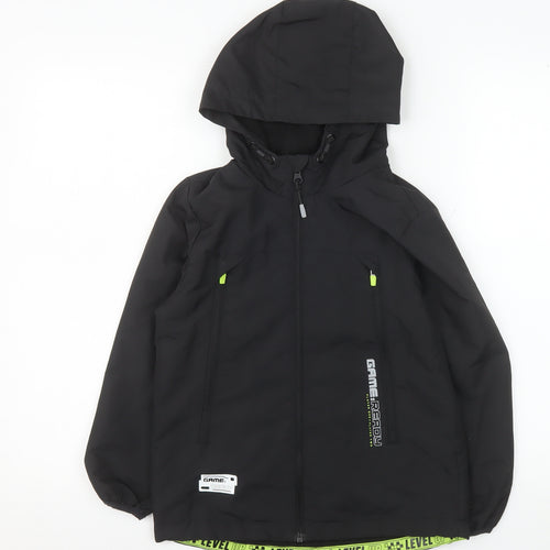 F&F Boys Black 7-8 Years Hooded Water Resistant Rain Coat Jacket