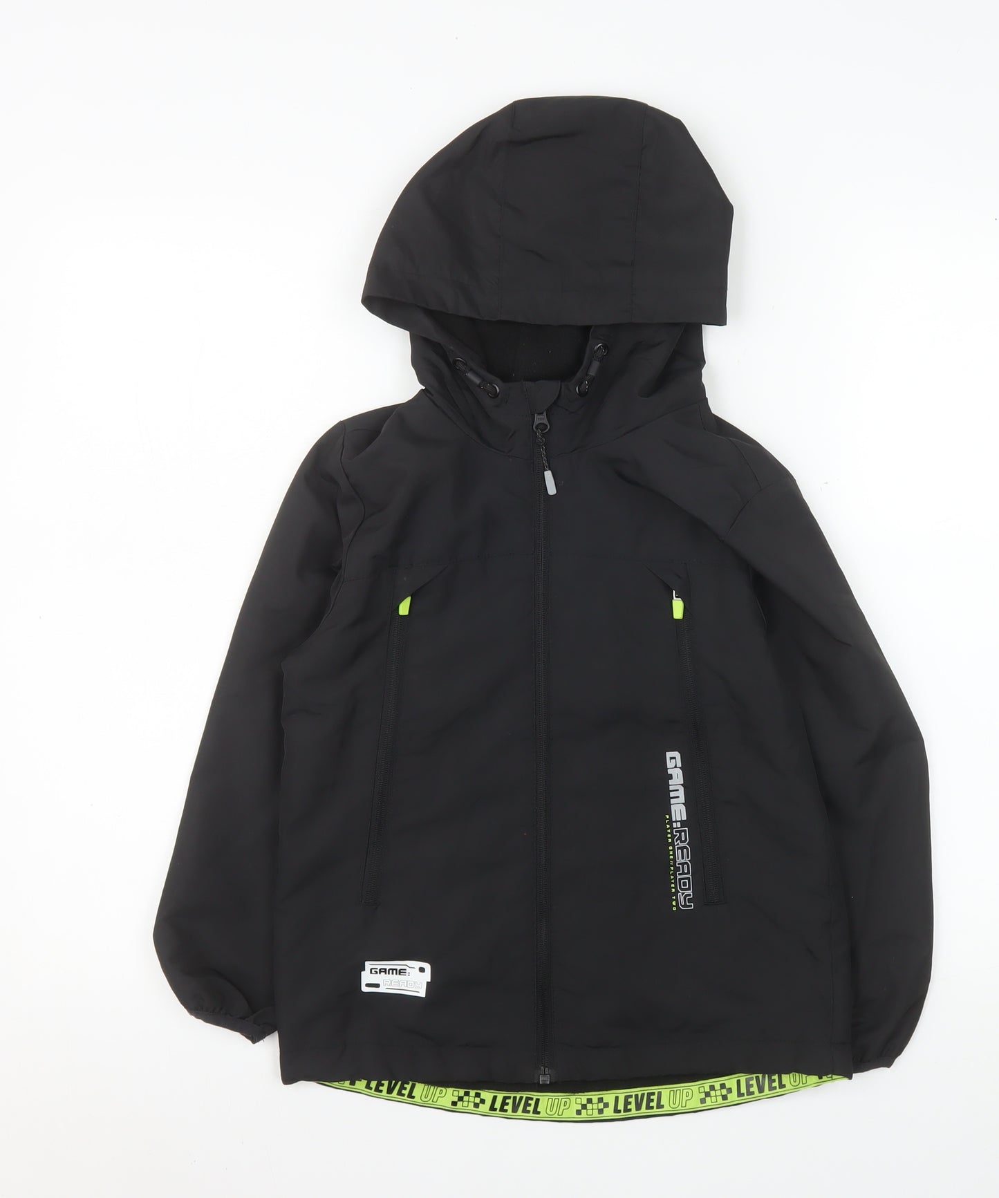 F&F Boys Black 7-8 Years Hooded Water Resistant Rain Coat Jacket