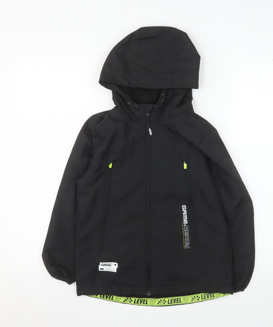 F&F Boys Black 7-8 Years Hooded Water Resistant Rain Coat Jacket