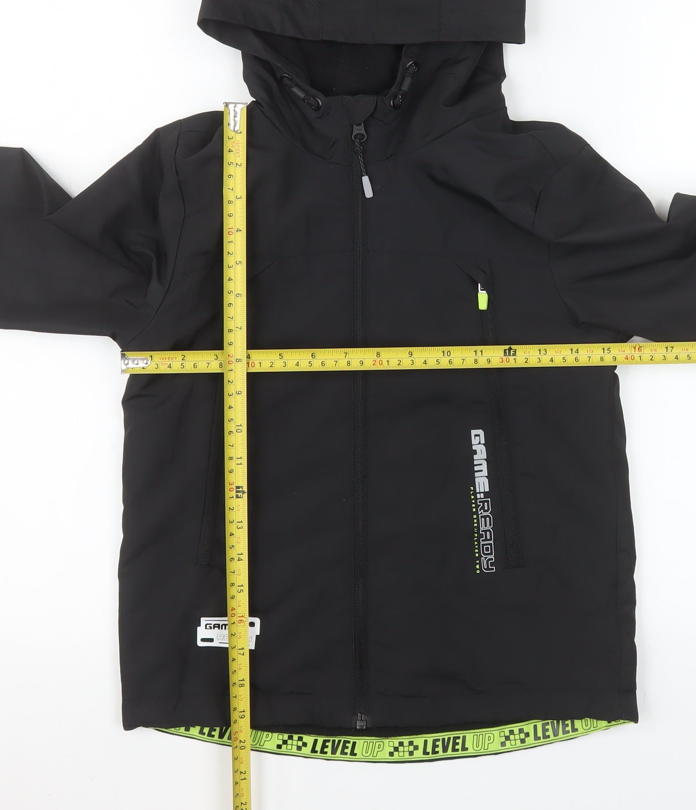 F&F Boys Black 7-8 Years Hooded Water Resistant Rain Coat Jacket