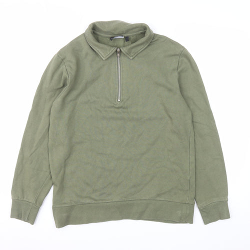 ASOS Men's Green Collared 1/2 Zip Long Sleeve Cotton Sweatshirt Size S