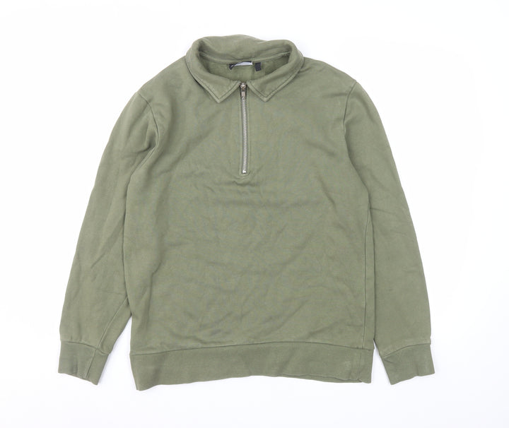 ASOS Men's Green Collared 1/2 Zip Long Sleeve Cotton Sweatshirt Size S