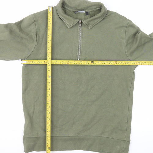 ASOS Men's Green Collared 1/2 Zip Long Sleeve Cotton Sweatshirt Size S