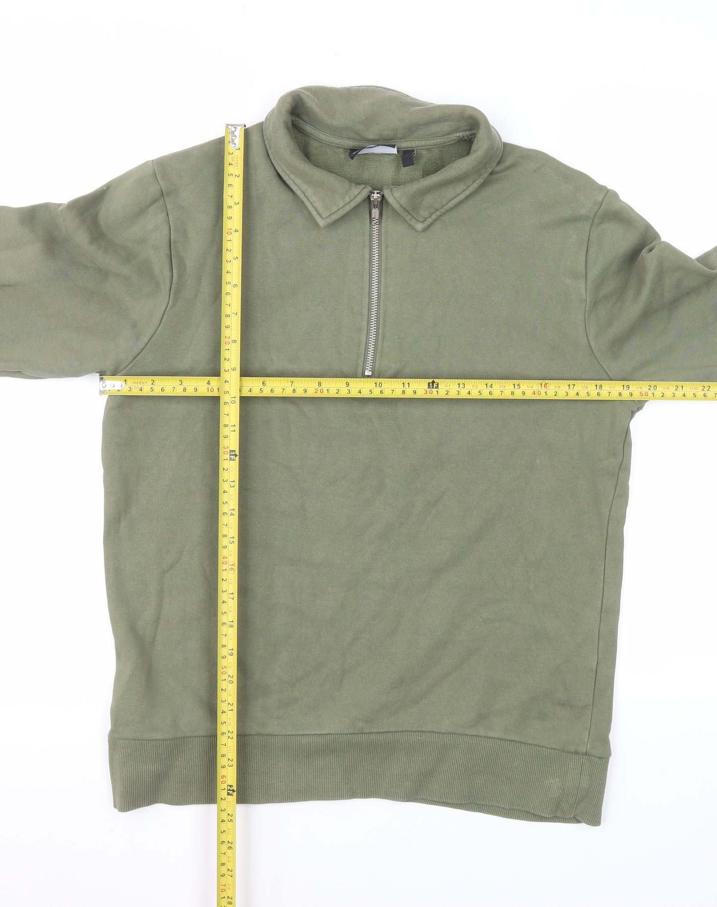 ASOS Men's Green Collared 1/2 Zip Long Sleeve Cotton Sweatshirt Size S