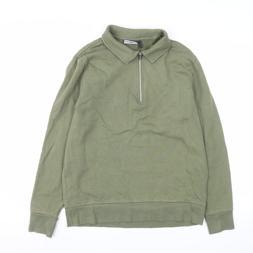 ASOS DESIGN Men's Green 1/4 Zip Collared Sweatshirt Size M