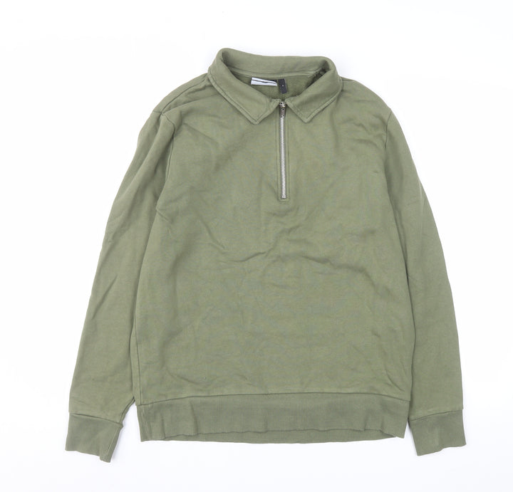 ASOS DESIGN Men's Green 1/4 Zip Collared Sweatshirt Size M