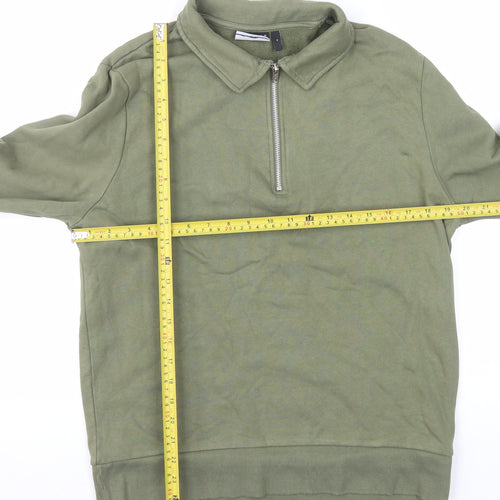 ASOS DESIGN Men's Green 1/4 Zip Collared Sweatshirt Size M