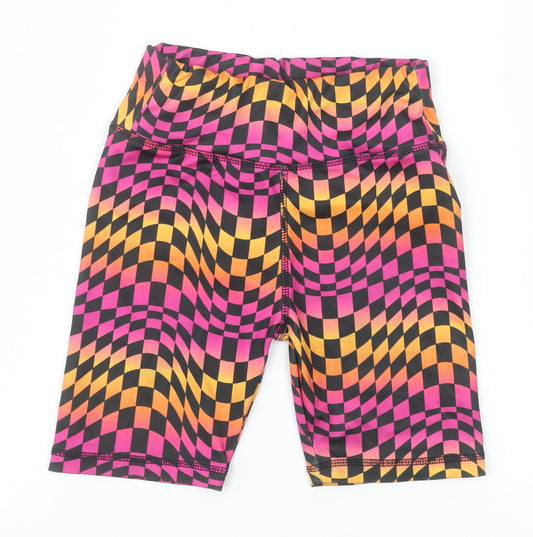 Dunnes Stores Girls Black Multi Biker Shorts 7-8 Years Polyester Stretch