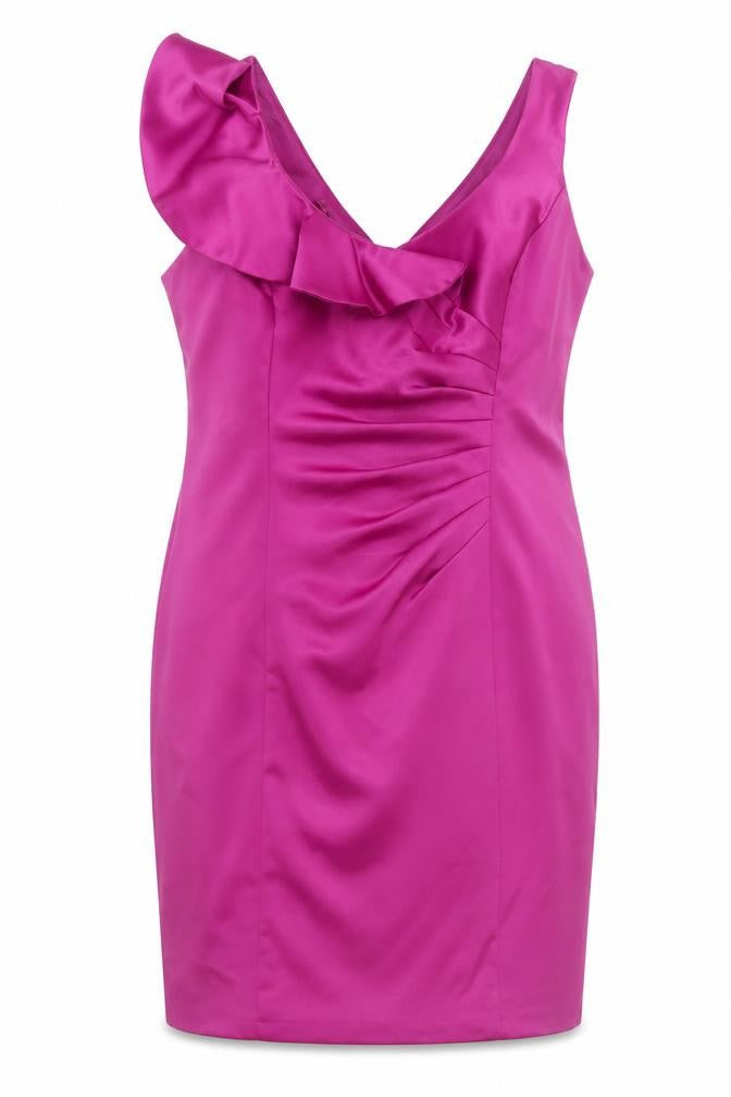 Debenhams Petite Womens Pink Sheath Ruffle V-Neck Dress Size 16