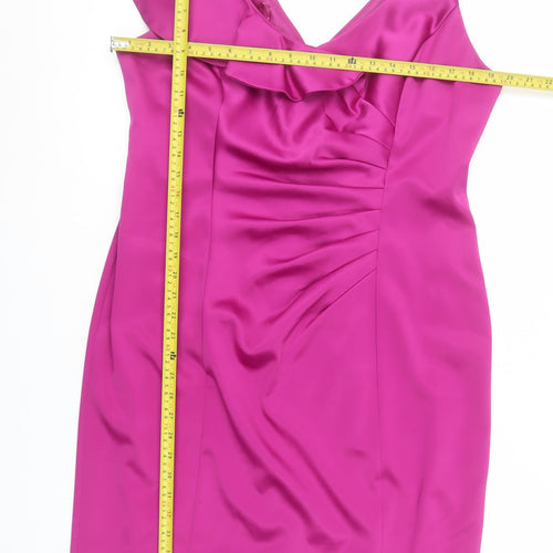 Debenhams Petite Womens Pink Sheath Ruffle V-Neck Dress Size 16