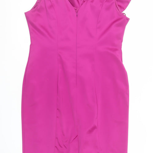Debenhams Petite Womens Pink Sheath Ruffle V-Neck Dress Size 16