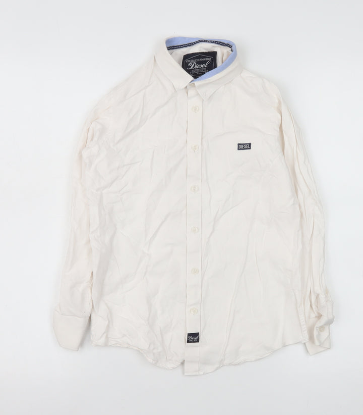Diesel Boys Beige Button-Up Long Sleeve Shirt Age 9-10 Retro Style