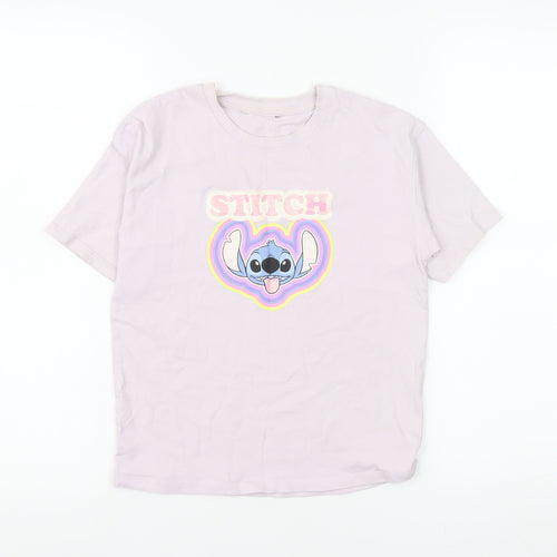 Disney Stitch Girls Pink T-Shirt by George 9-10 Years Cotton Graphic Top