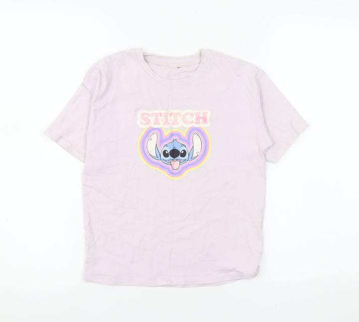 Disney Stitch Girls Pink T-Shirt by George 9-10 Years Cotton Graphic Top