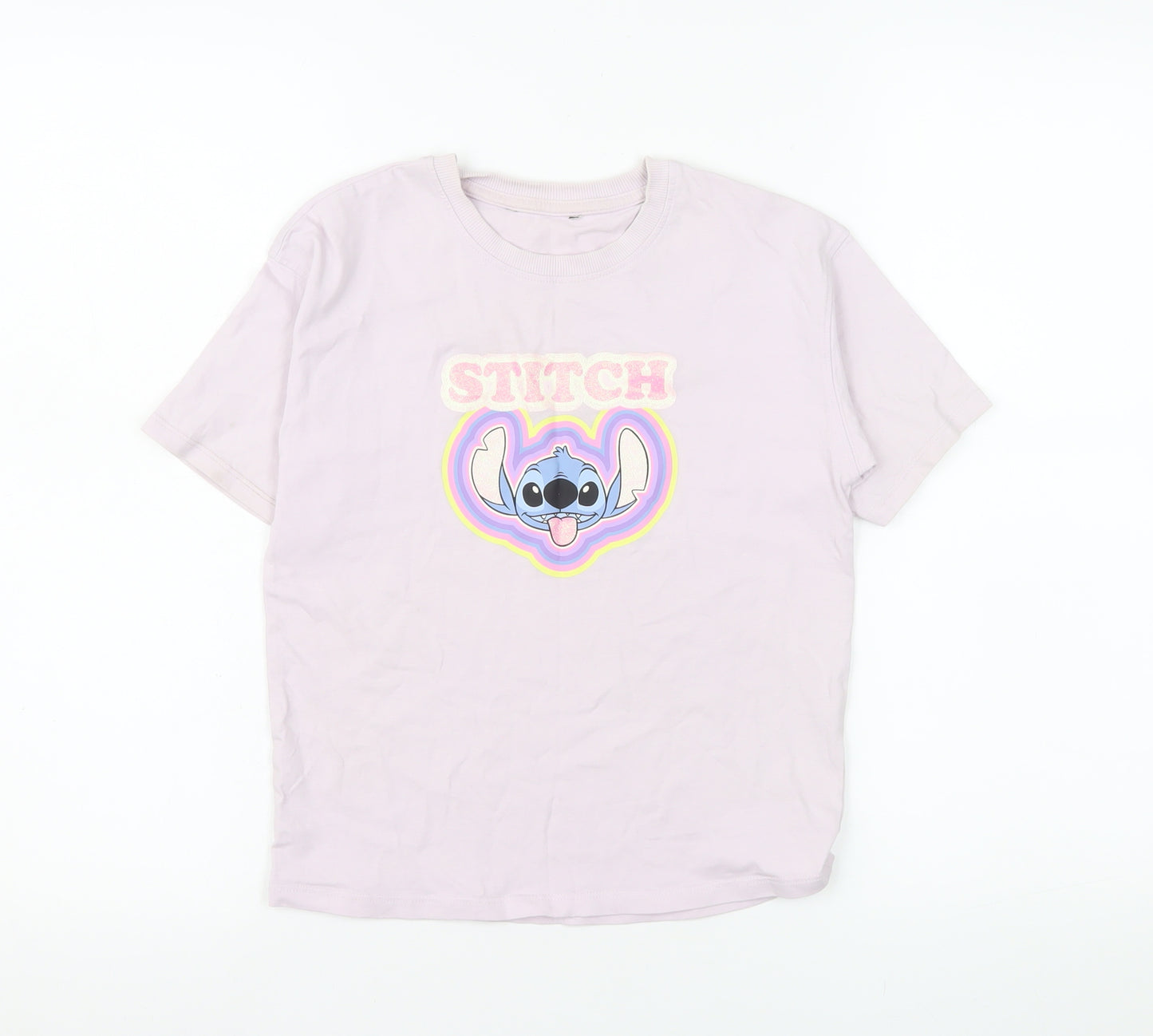 Disney Stitch Girls Pink T-Shirt by George 9-10 Years Cotton Graphic Top