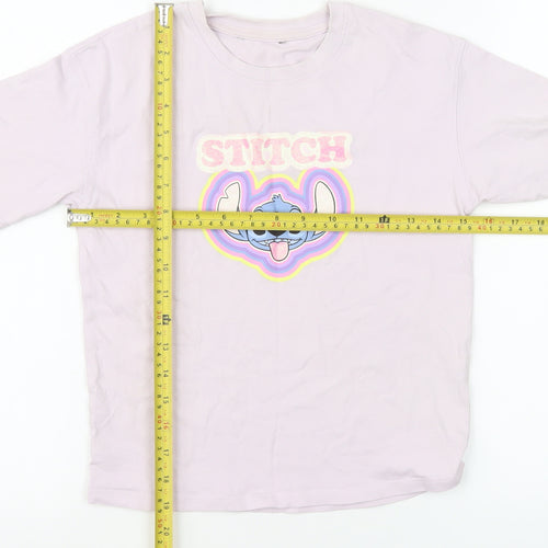 Disney Stitch Girls Pink T-Shirt by George 9-10 Years Cotton Graphic Top