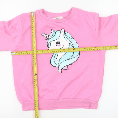 H&M Girls Pink Unicorn Sequin Pullover Sweatshirt 9-10 Years
