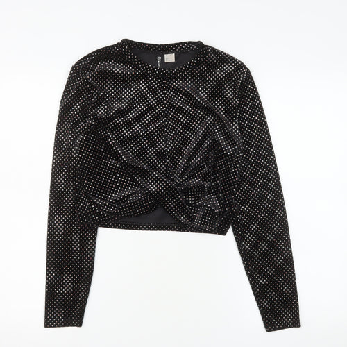 H&M Divided Womens Black Velvet Long Sleeve Cropped Top L