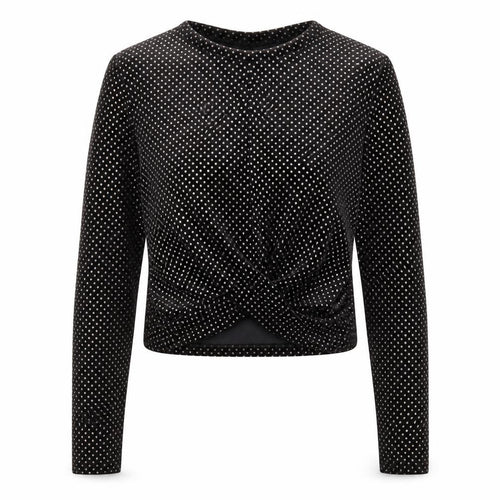 H&M Divided Womens Black Velvet Long Sleeve Cropped Top L
