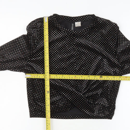 H&M Divided Womens Black Velvet Long Sleeve Cropped Top L