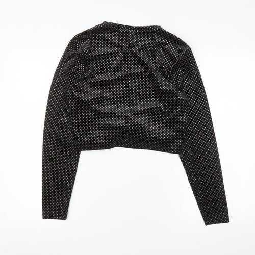H&M Divided Womens Black Velvet Long Sleeve Cropped Top L