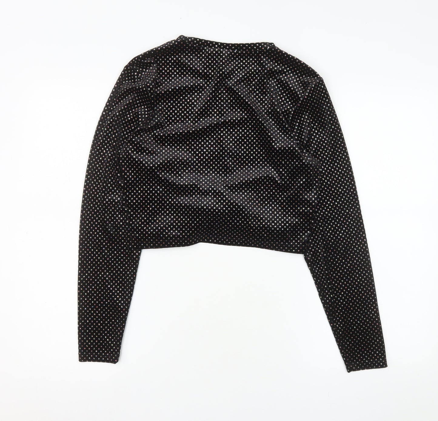 H&M Divided Womens Black Velvet Long Sleeve Cropped Top L