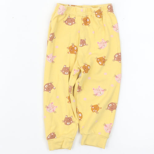 Primark Unisex Baby Yellow Cat Print Cotton Jogger Trousers 12-18 Months