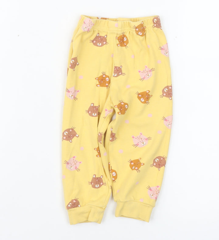 Primark Unisex Baby Yellow Cat Print Cotton Jogger Trousers 12-18 Months