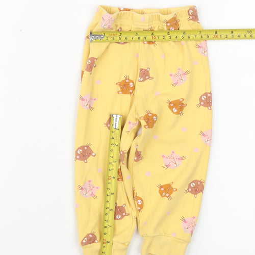 Primark Unisex Baby Yellow Cat Print Cotton Jogger Trousers 12-18 Months