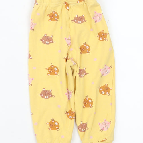 Primark Unisex Baby Yellow Cat Print Cotton Jogger Trousers 12-18 Months