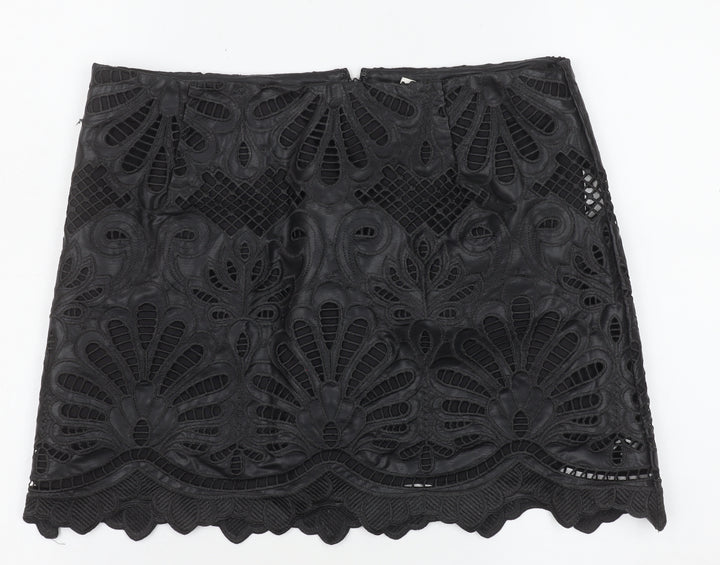H&M Women's Black Lace Embroidered Pencil Skirt Size 12