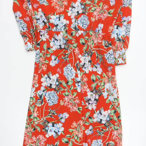 H&M Women Red Floral Knee Length A-Line Dress Size 8