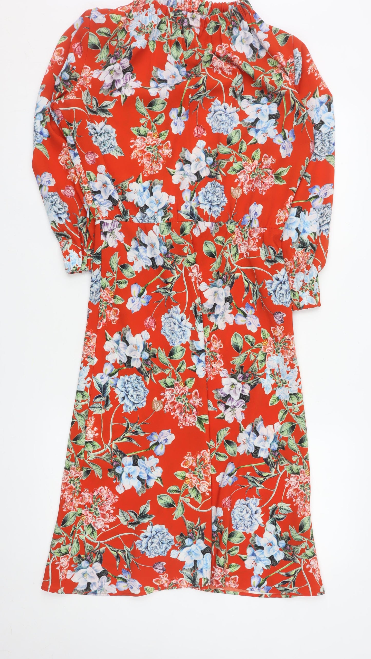 H&M Women Red Floral Knee Length A-Line Dress Size 8