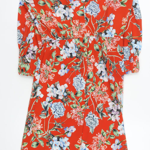 H&M Women Red Floral Knee Length A-Line Dress Size 8