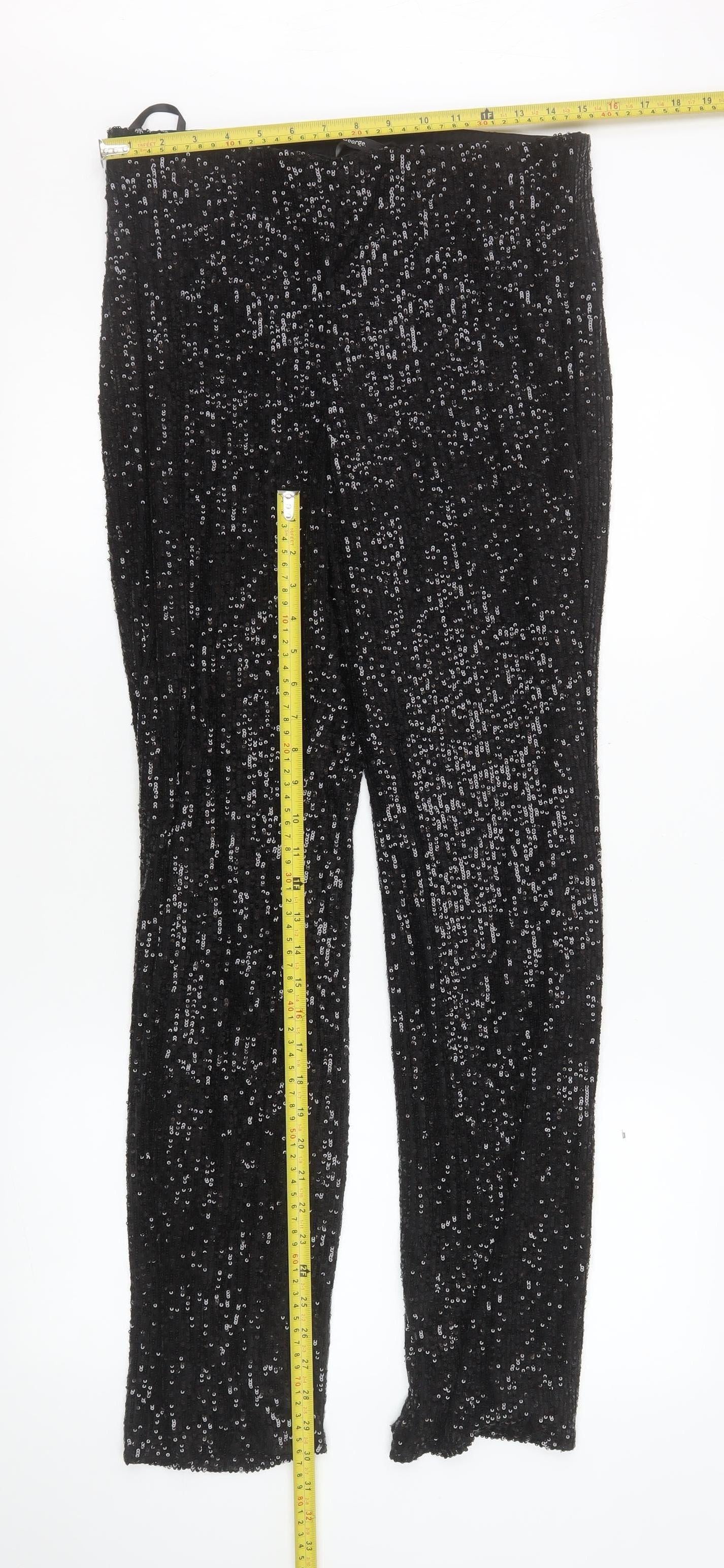 George Women Black Sequin Stretch Dress Pants Size 12