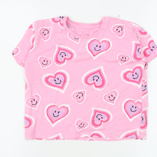 Dunnes Stores Girls Pink Heart Print Cotton T-Shirt 4-5 Years