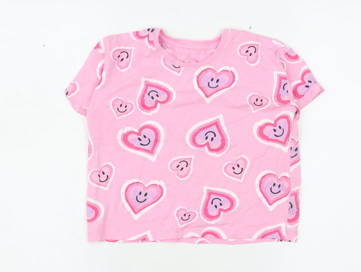 Dunnes Stores Girls Pink Heart Print Cotton T-Shirt 4-5 Years