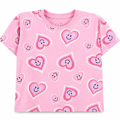 Dunnes Stores Girls Pink Heart Print Cotton T-Shirt 4-5 Years