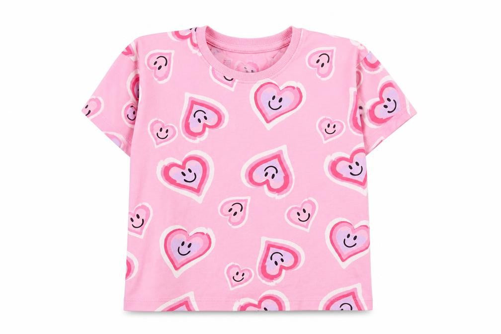 Dunnes Stores Girls Pink Heart Print Cotton T-Shirt 4-5 Years