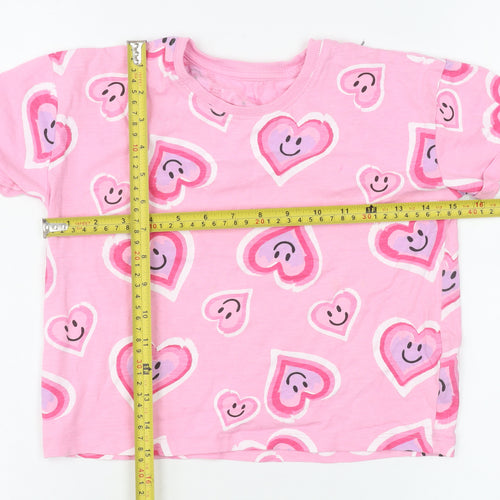 Dunnes Stores Girls Pink Heart Print Cotton T-Shirt 4-5 Years