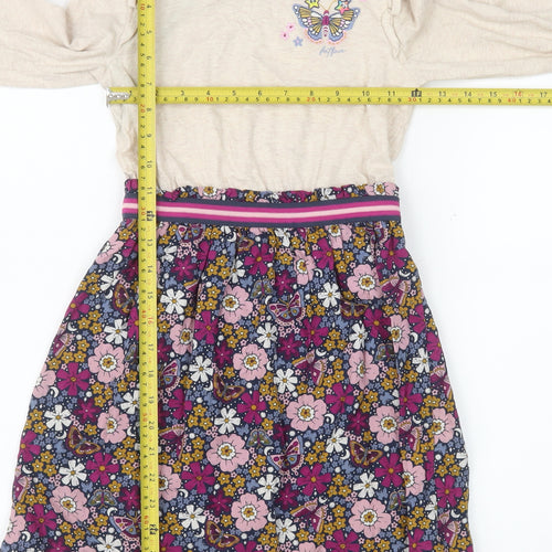 FatFace Girls Beige Floral Butterfly Cotton Viscose Fit & Flare Dress 8 Years