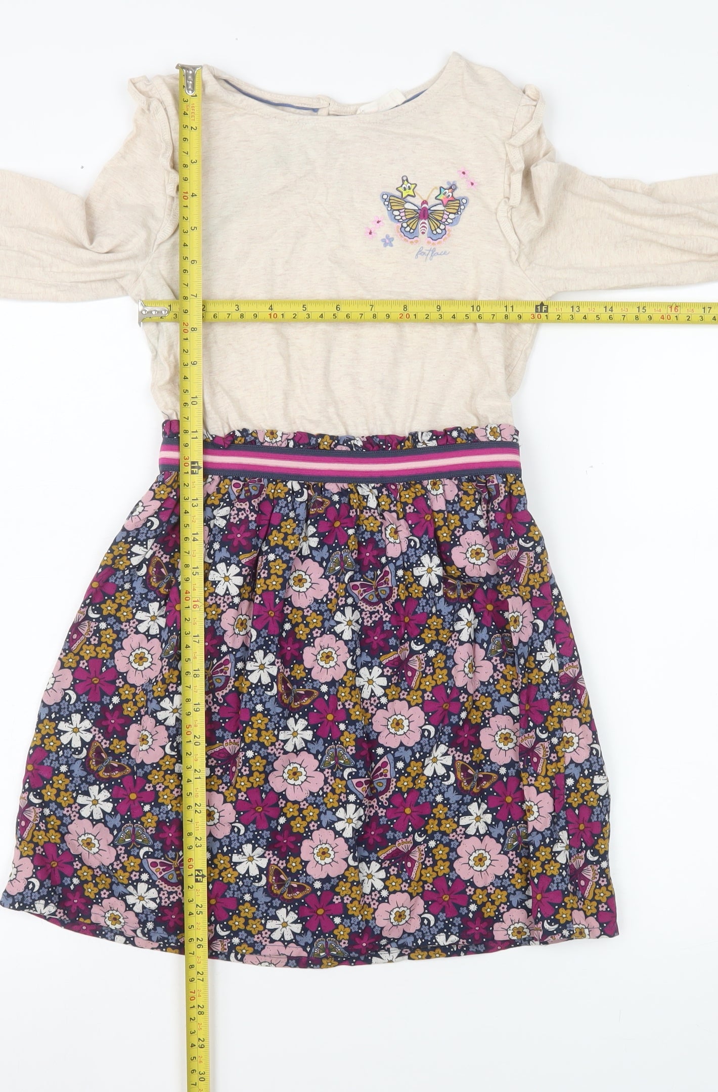 FatFace Girls Beige Floral Butterfly Cotton Viscose Fit & Flare Dress 8 Years
