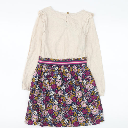 FatFace Girls Beige Floral Butterfly Cotton Viscose Fit & Flare Dress 8 Years