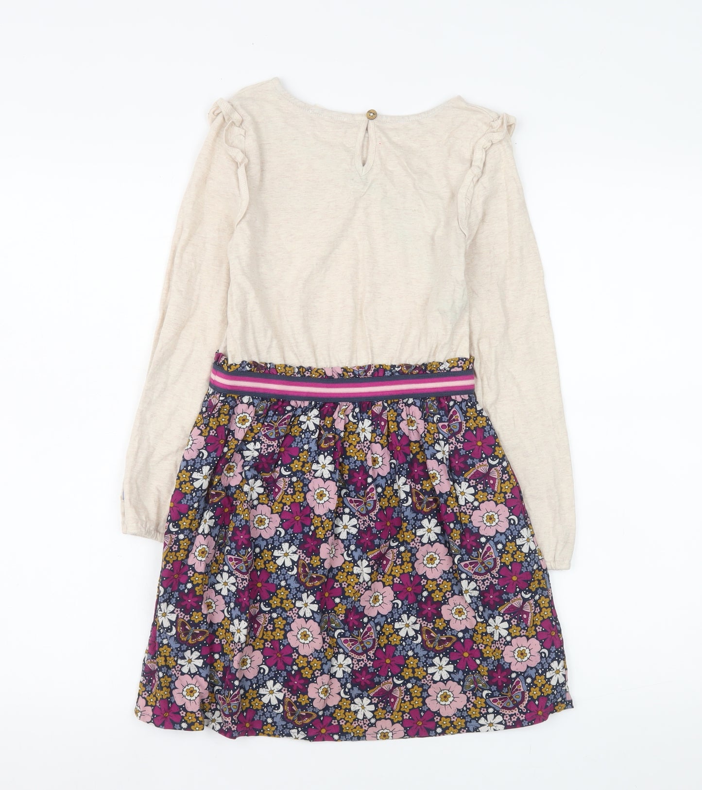 FatFace Girls Beige Floral Butterfly Cotton Viscose Fit & Flare Dress 8 Years