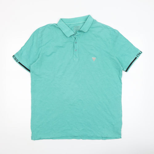 Guess Mens Green Slim Fit Polo Shirt Size XL Cotton Stretch