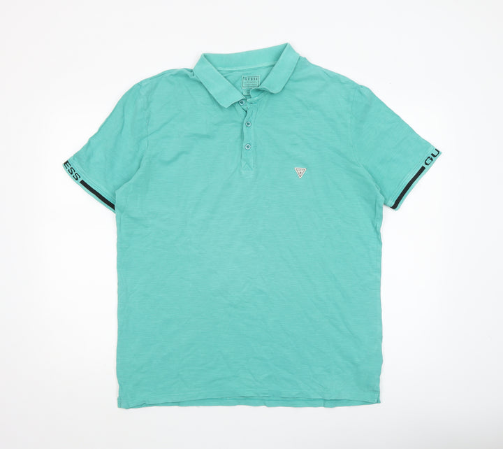 Guess Mens Green Slim Fit Polo Shirt Size XL Cotton Stretch