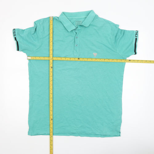 Guess Mens Green Slim Fit Polo Shirt Size XL Cotton Stretch