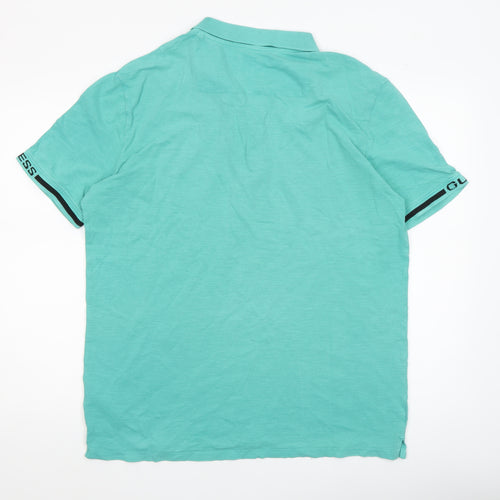 Guess Mens Green Slim Fit Polo Shirt Size XL Cotton Stretch